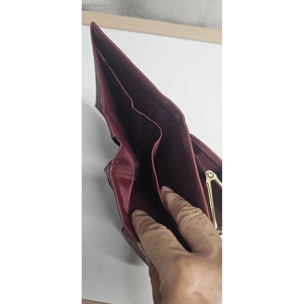 Vtg Buxton burgundy cowhide leather kiss lock cardex wallet